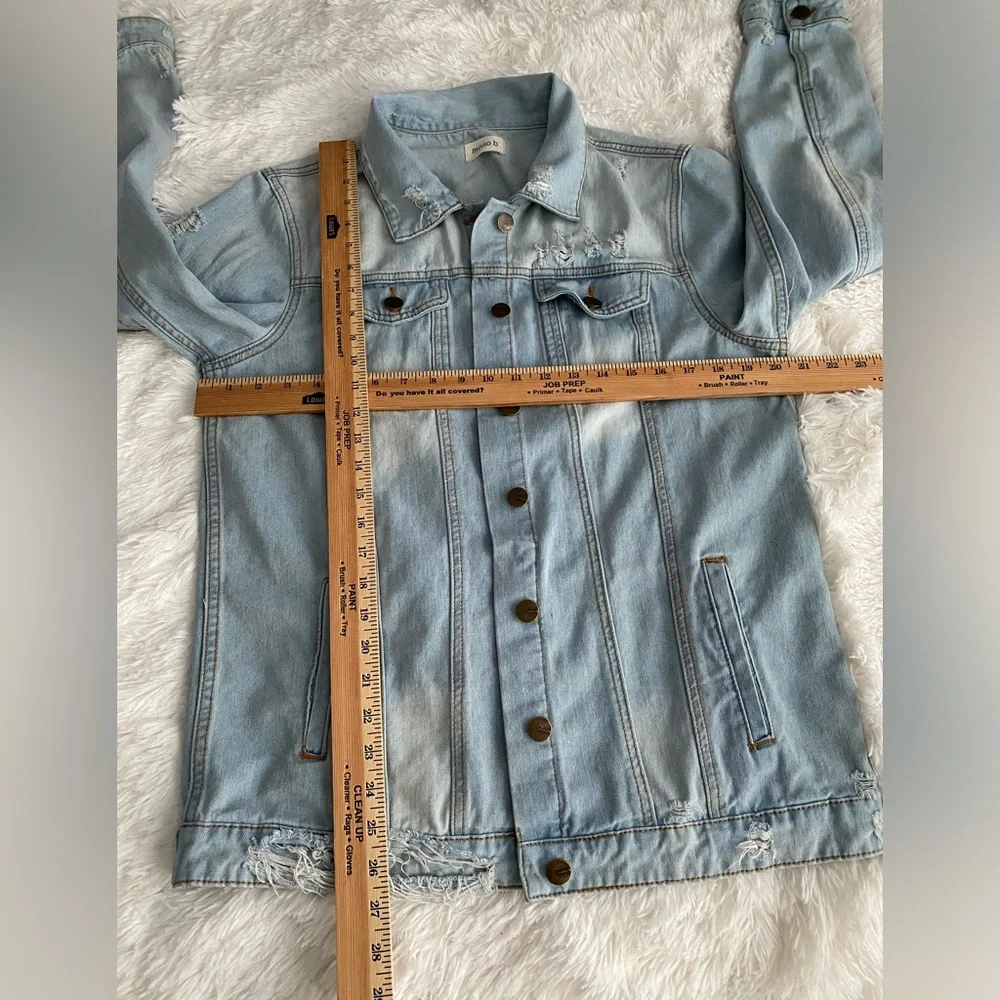 MONO B Oversized Denim Jean Jacket Distressed Cotton Women’s Size M - Picture 14 of 16